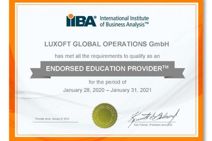 Luxoft Training is an IIBA Endorsed Education Provider